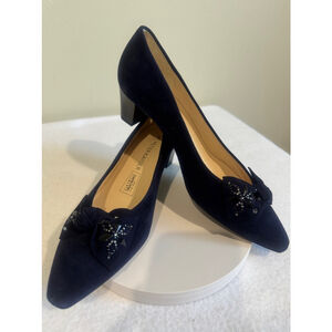 Gorgeous Peter Kaiser Swarovski crystal suede 2” Heels Navy US Size 7 EU 4.5 EUC